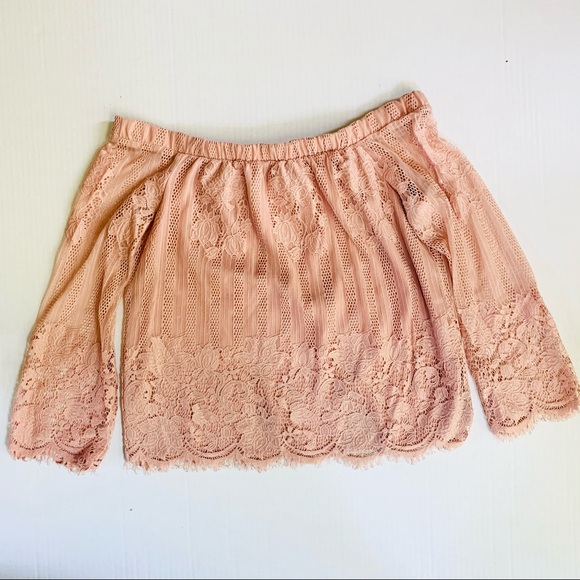 Pink Lace Off the Shoulder Top - Picture 2 of 8